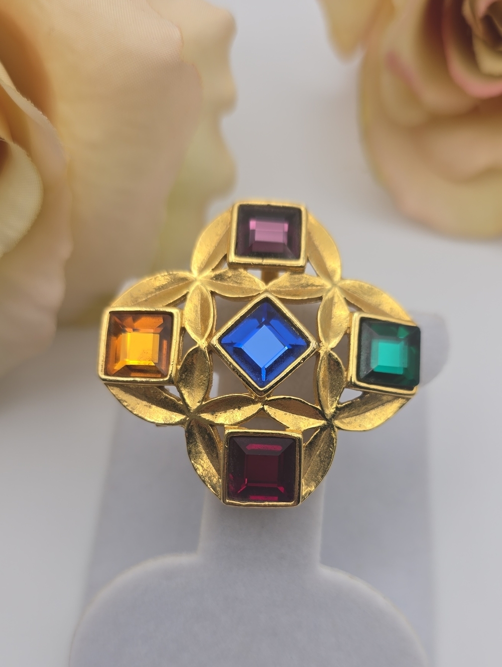 Vintage 1980s Byzantine Mughal Grid Brooch Pendant Unsigned Runway Style